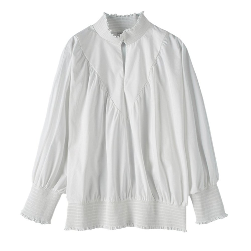 Maje Smocked Batwing Sleeves White Blouse
